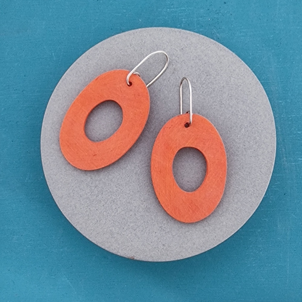 Giant Oval Scratched Earrings in Orange