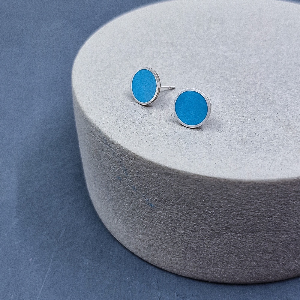 Colour Dot Studs - Large Indicolite Blue