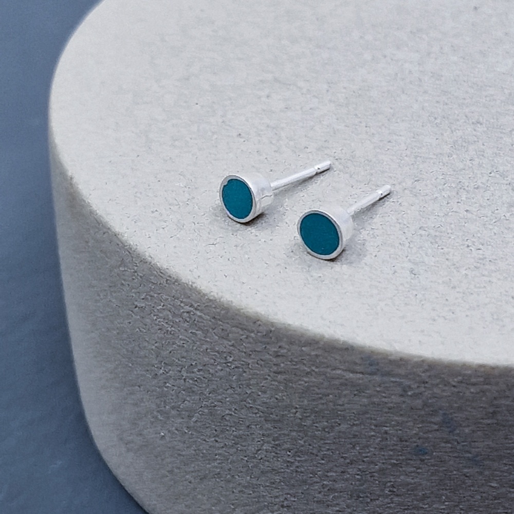 Colour Dot Studs - Small Teal Green