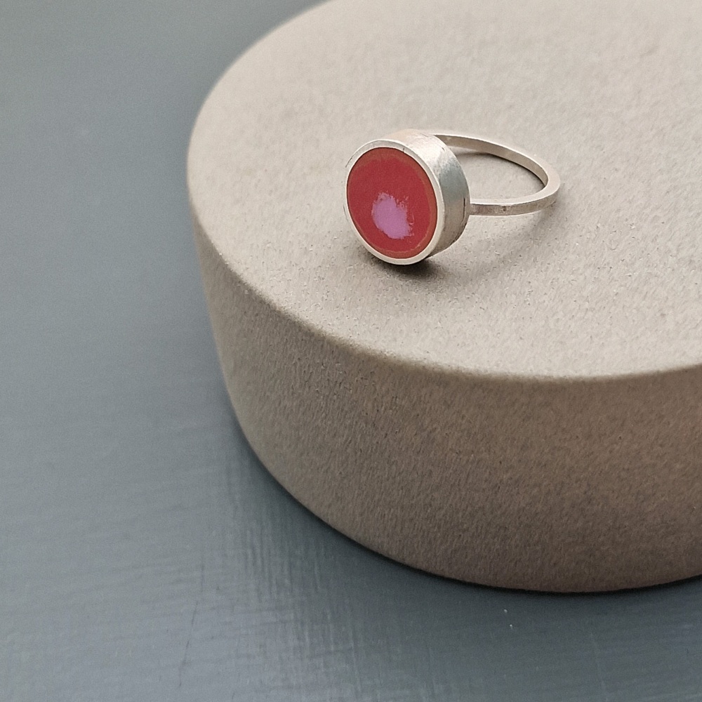 Colour Dot Ring in Red, Orange and Pink Size Q