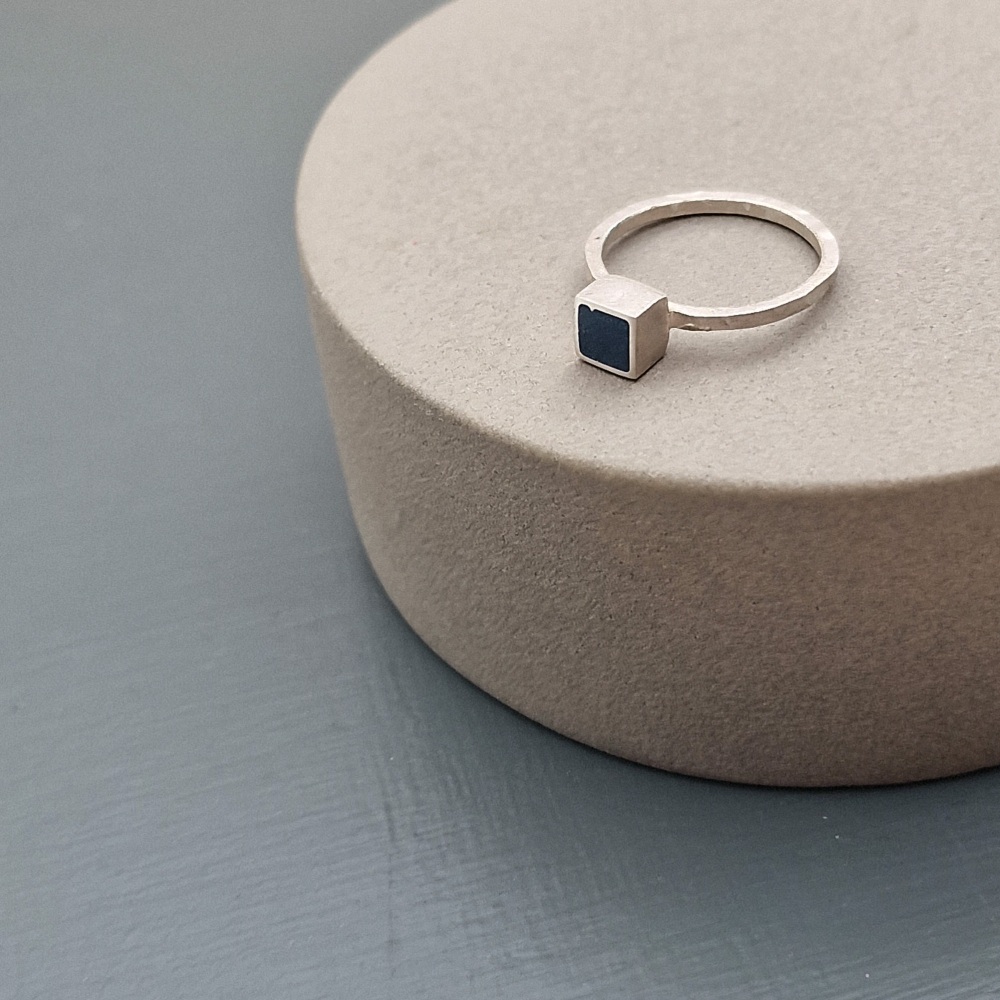 Square Midnight Blue Ring - Size P