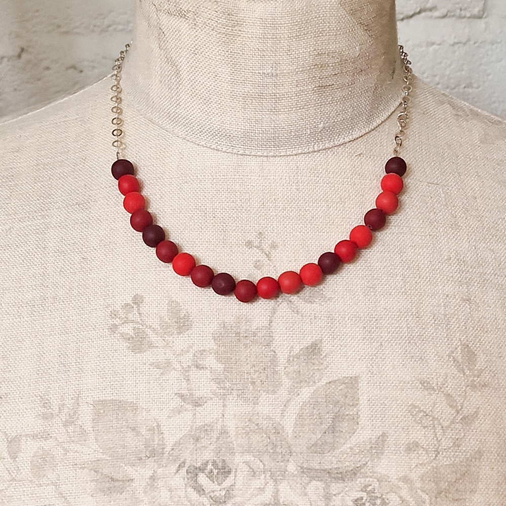 Beaded Sterling Silver Chain Necklace in Reds, Deep Berries and Burgundies