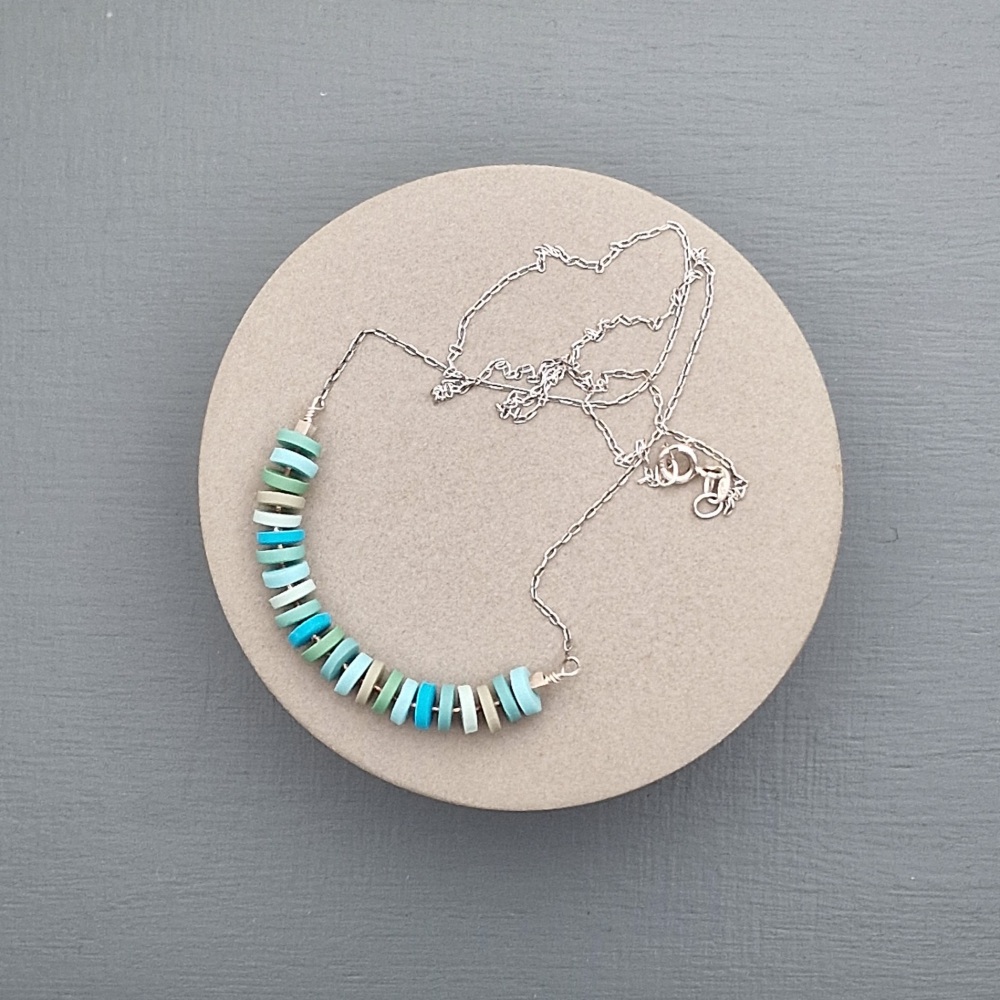 Little Disc Necklace Aqua Blues and Greens