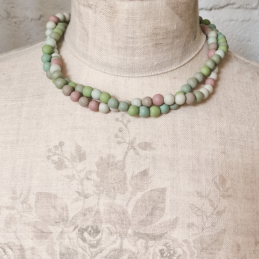 One of a Kind Twisted Beaded Necklace in Dusky Greens