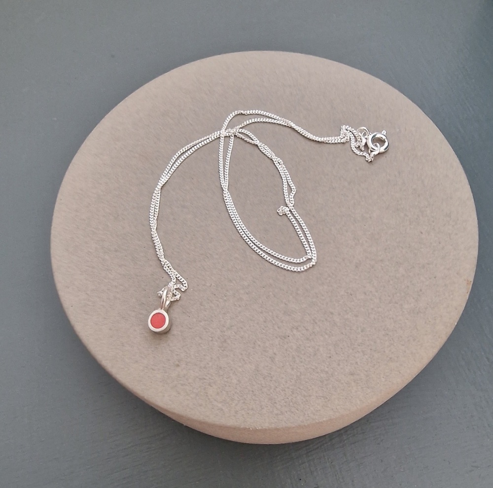 Colour Dot Tiny Circle Pendant Red