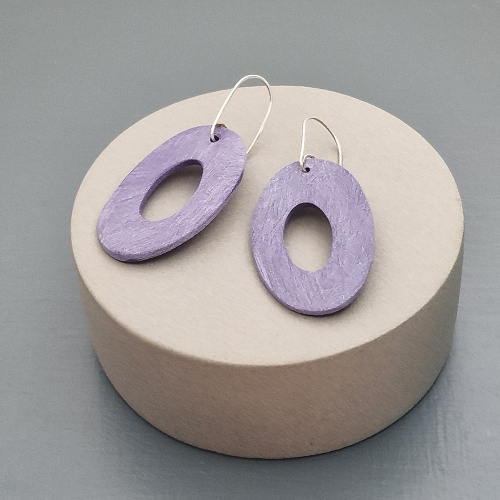 Giant Oval Scratched Earrings in Dark Purple