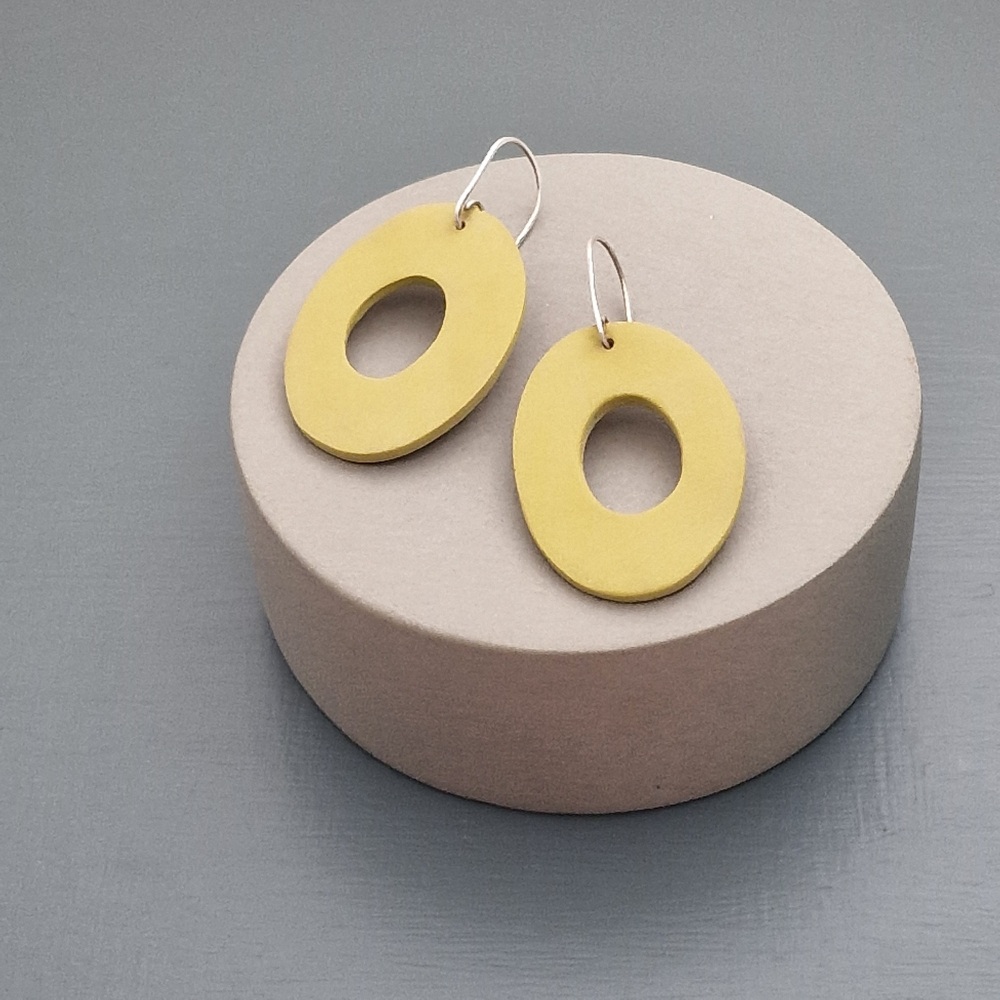 Giant Oval Scratched Earrings in Mustard