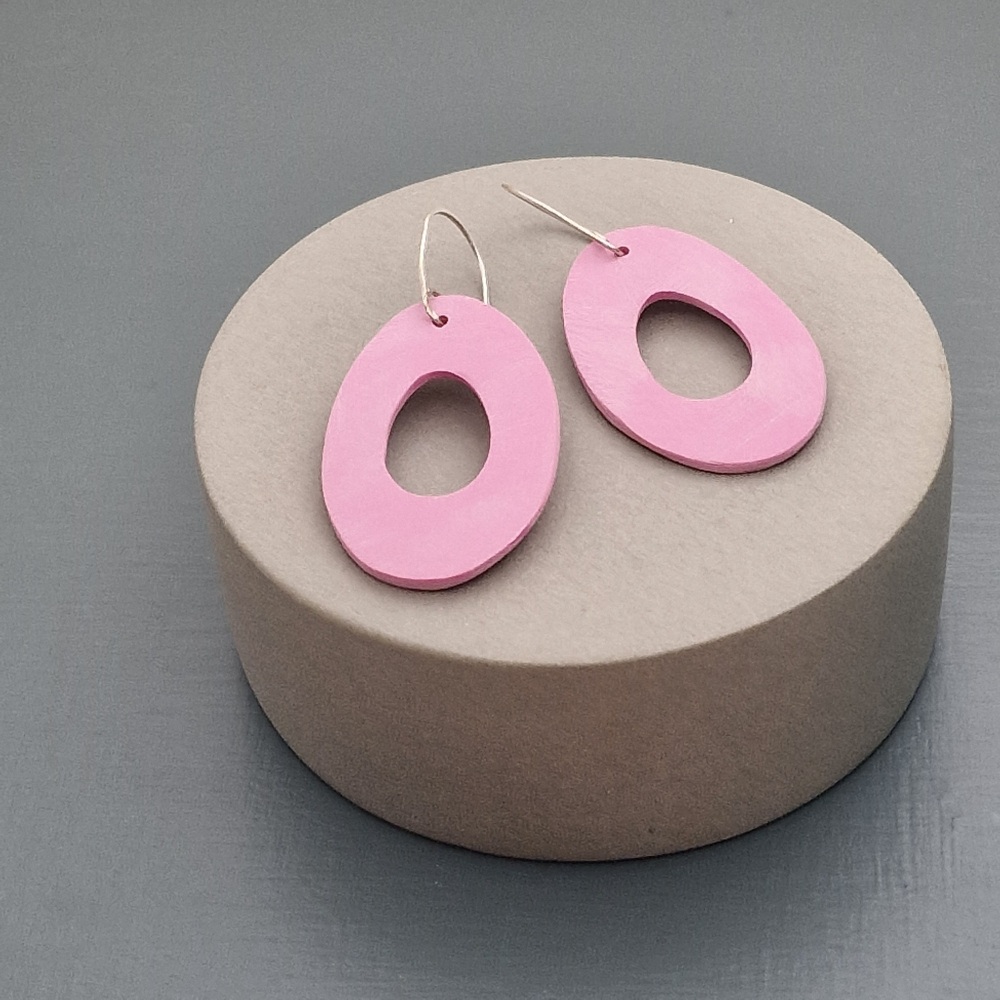 Giant Oval Scratched Earrings in Pale Pink