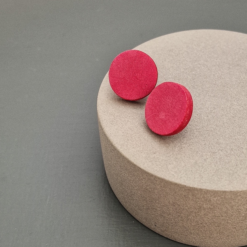 Scratched Polymer Clay Circle Studs - Ruby Red