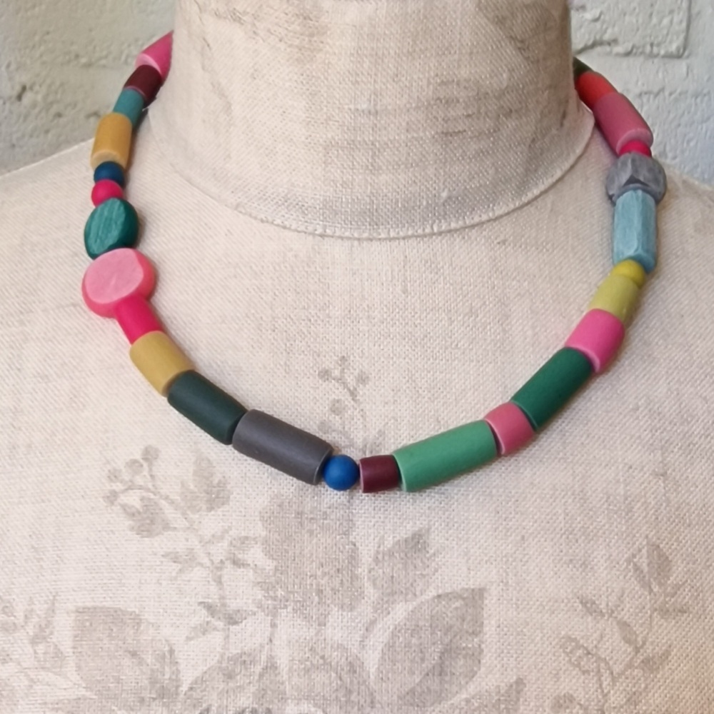 Random Bead Necklace Pinks, Yellows, Teals, Green and Grey