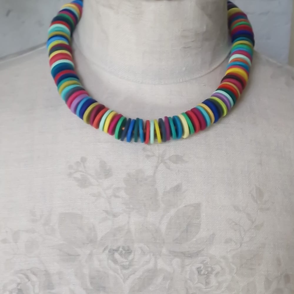 Large Disc Bead Necklace in Bright Multi Colours