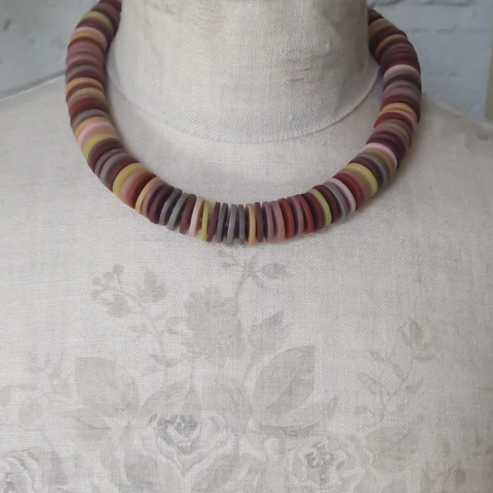 Large Disc Bead Necklace in Red Earth Colours