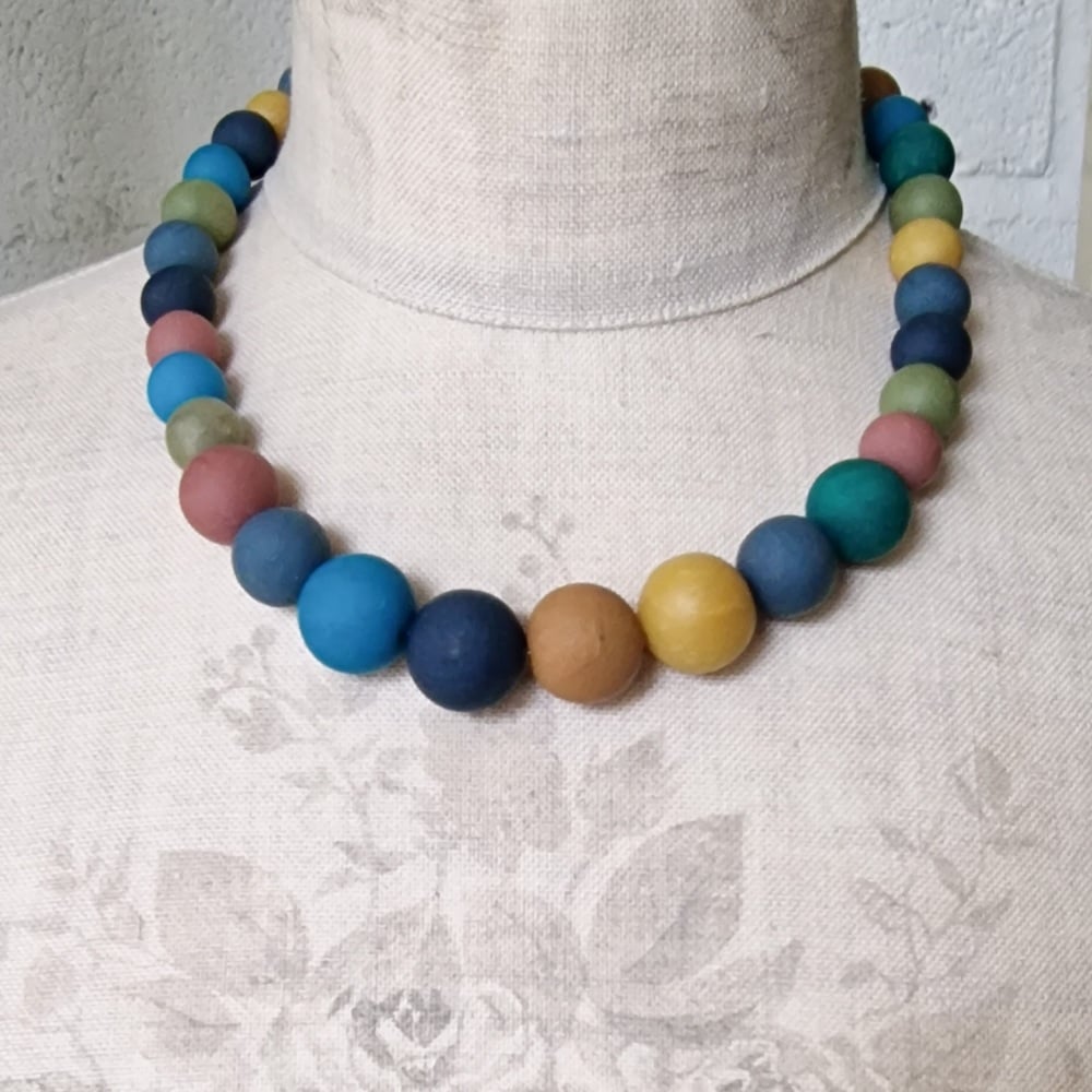 Graduated Bead Necklace in Blue Earths, Red Earth and Yellow Ochre