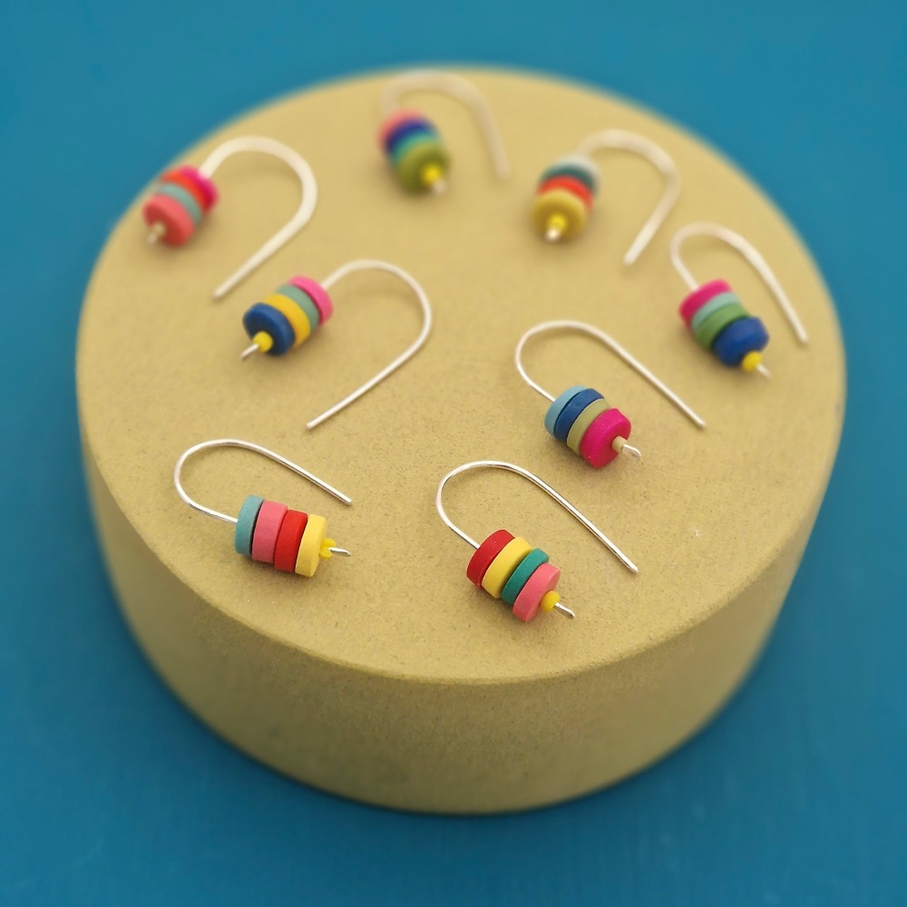 Multi Colour Short Wire Tiny Stacked Disc Earrings