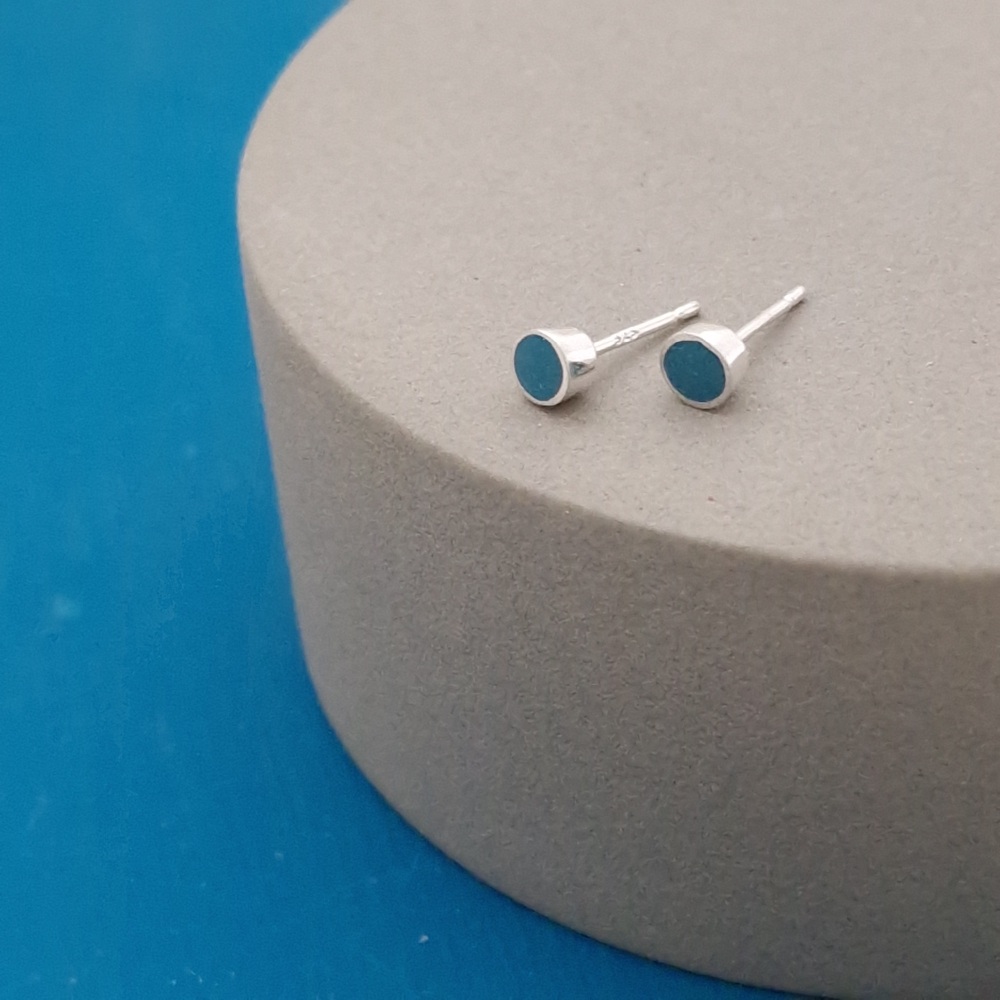 Colour Dot Studs - Small Teal Green