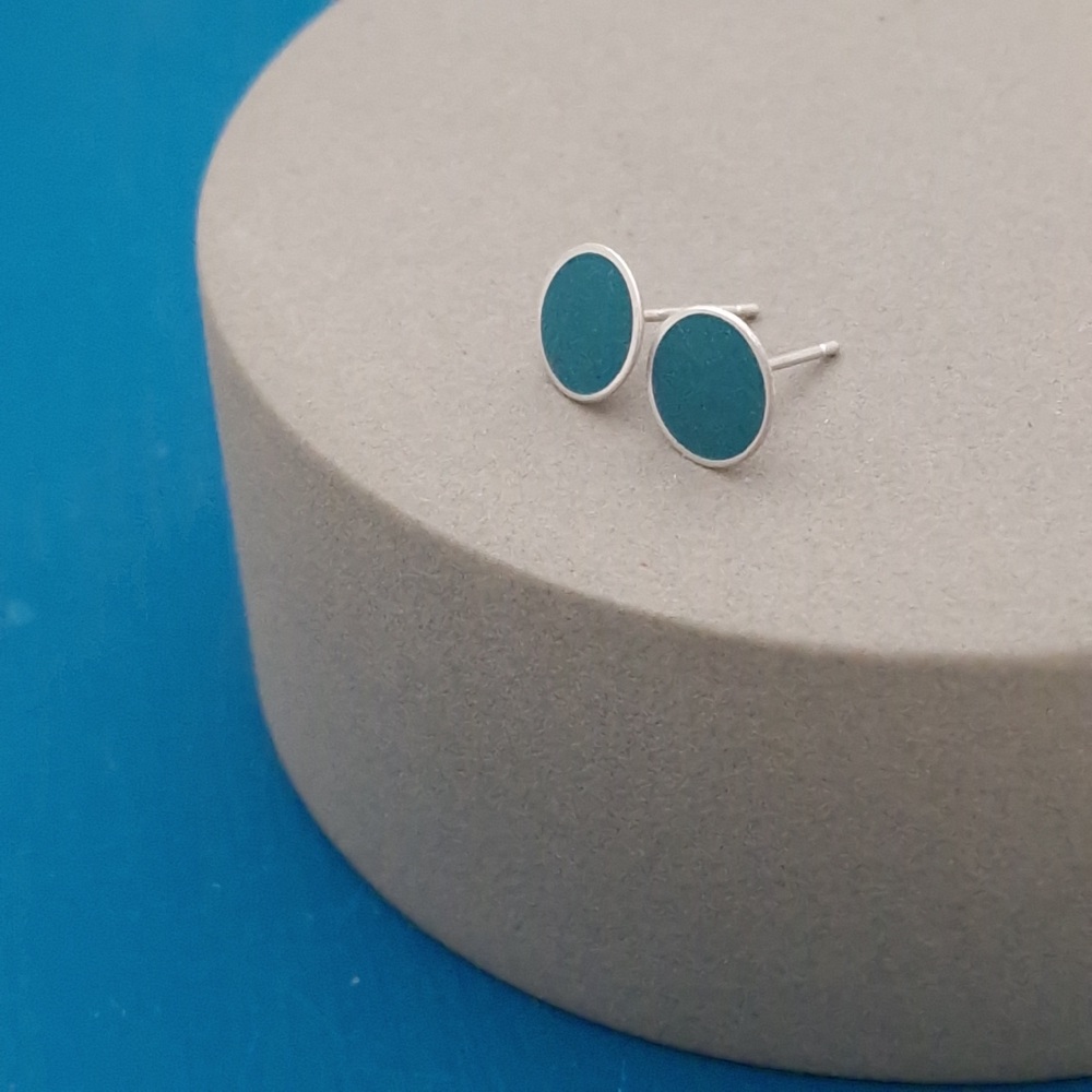 Colour Dot Studs - Large Teal Green