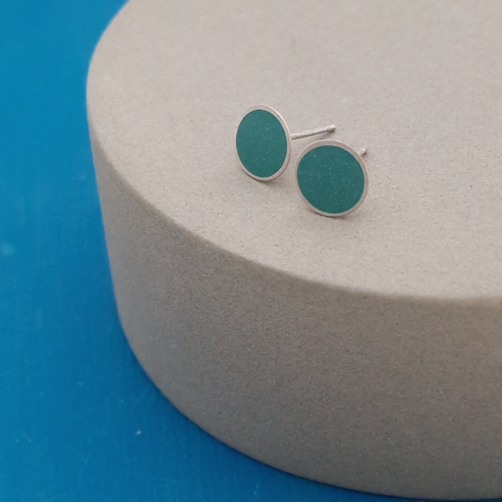 Colour Dot Studs - Large Teal Green
