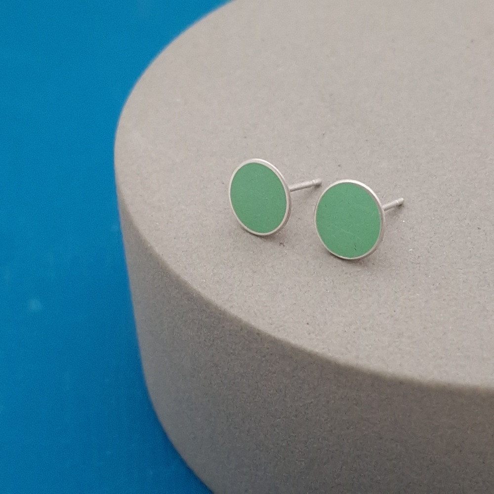 Colour Dot Studs - Large Pale Mint Green