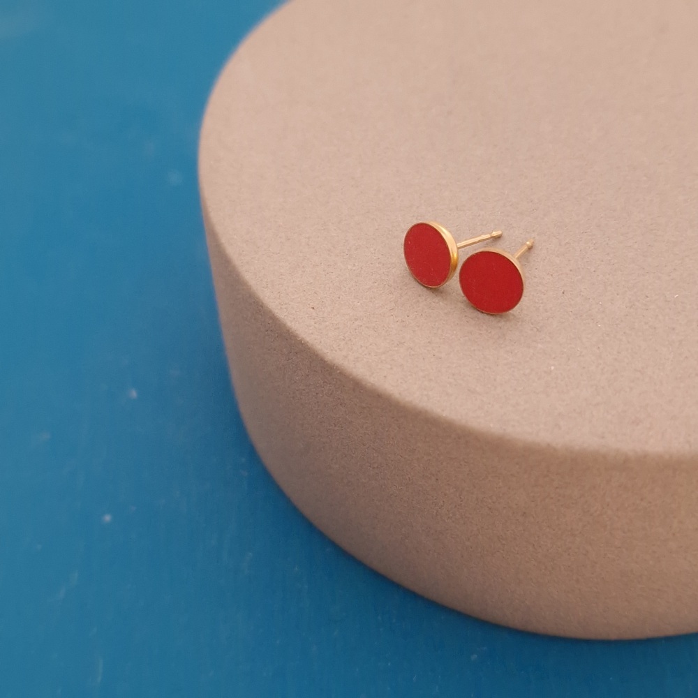 Colour Dot Studs - GOLD FILL Medium Red