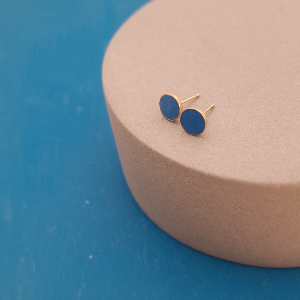 Colour Dot Studs - GOLD FILL Medium Blue