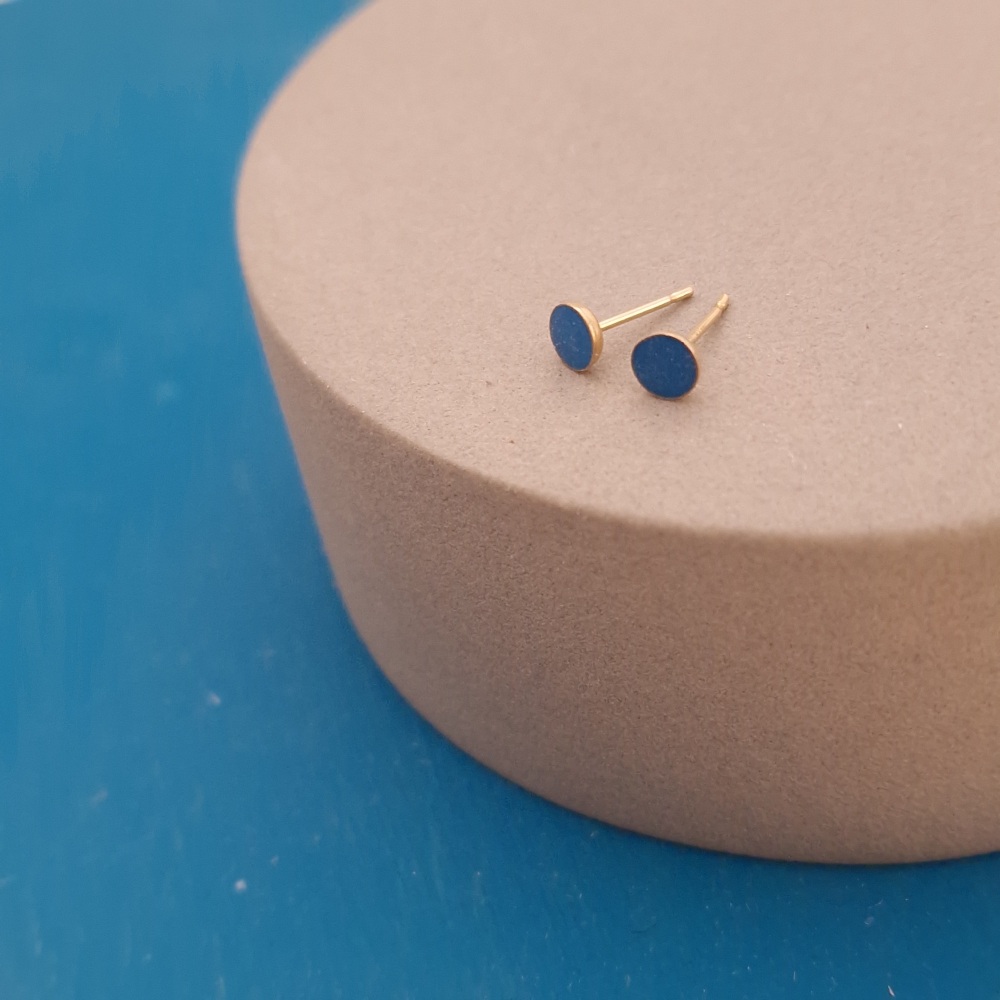 Colour Dot Studs - GOLD FILL Small Blue