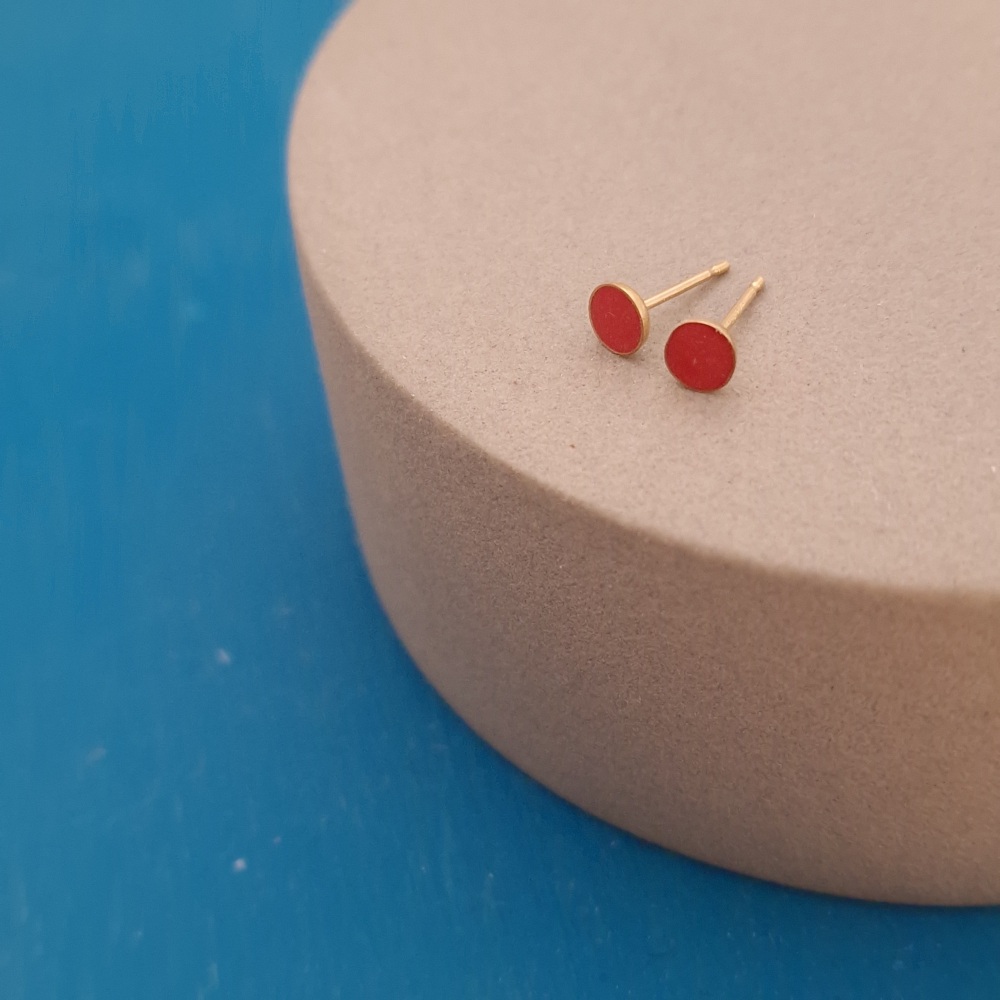 Colour Dot Studs - GOLD FILL Small Red
