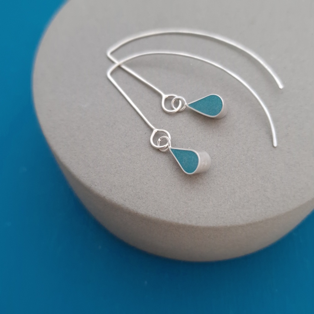 Colour Dot Raindrop Earrings - Teal Green
