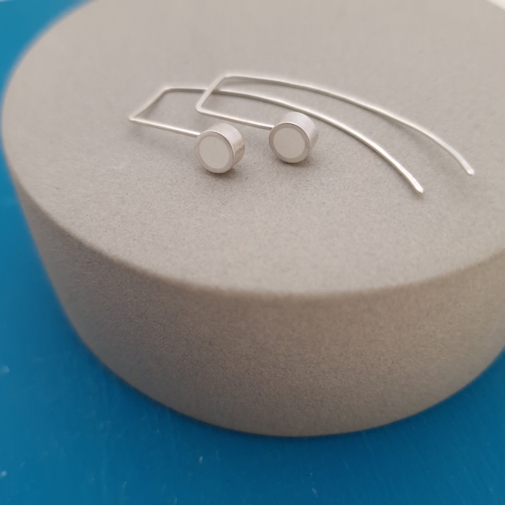 Contemporary Circle Earrings Linen White