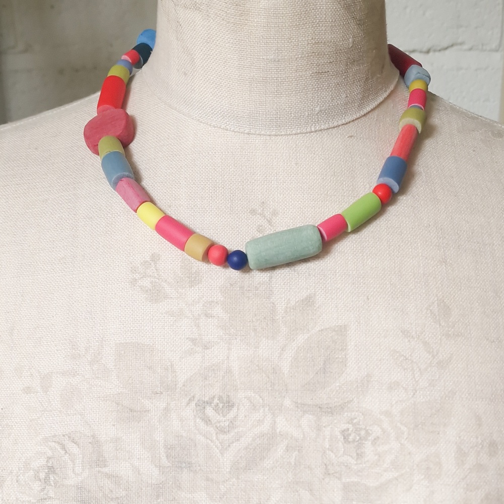 Random Bead Necklace Reds, Greens, Blues and Yellow