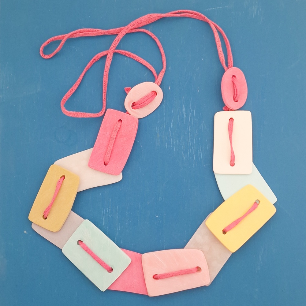 Giant Scratched Slab Bead Necklace in Pastel Colours