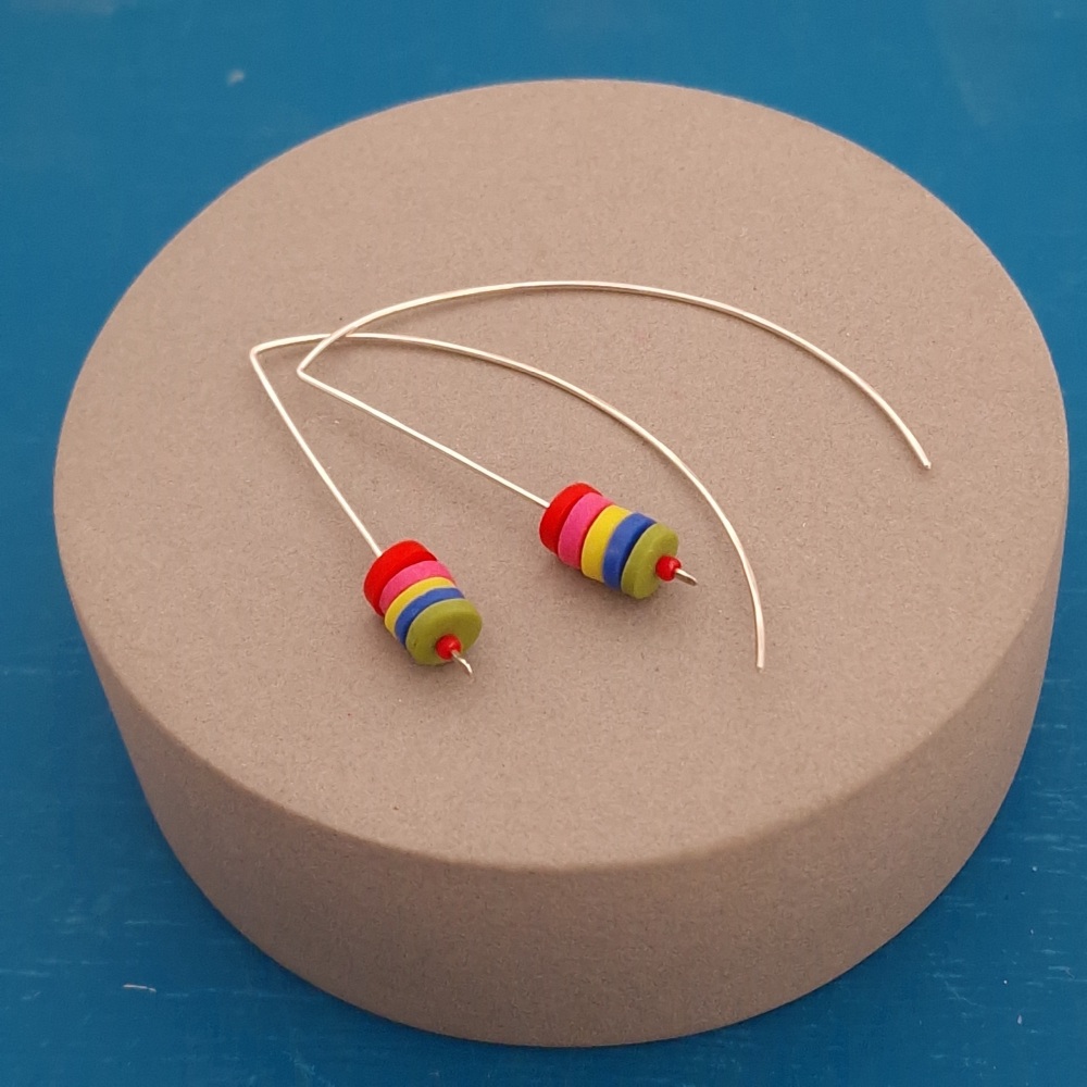 Tiny Disc Sterling Silver Wire Earrings bright multi colours