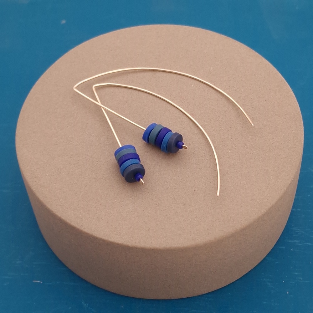 Tiny Disc Sterling Silver Wire Earrings Blues