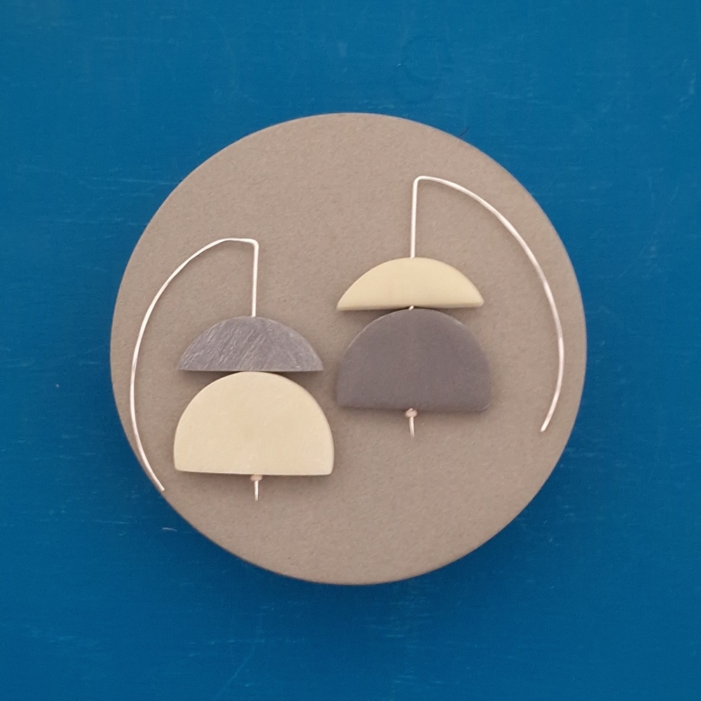 Abstract Shape Earrings pale lemon and charcoal