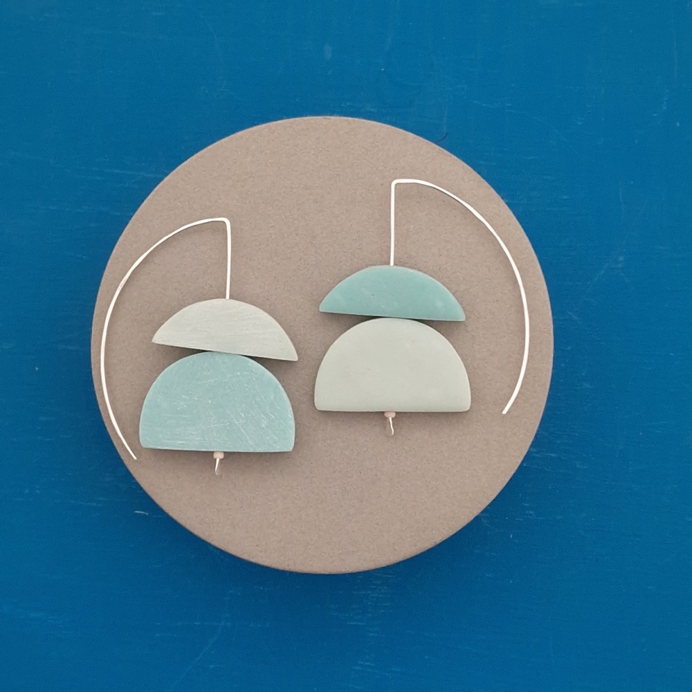 Abstract Shape Earrings palest green and sea foam