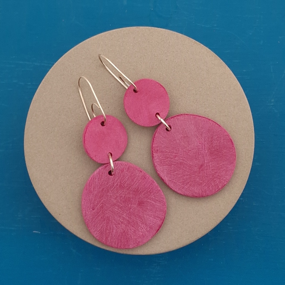 Double Circle Drop Earrings Berry and Magenta