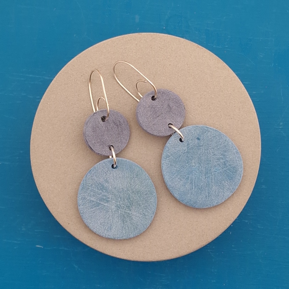 Double Circle Drop Earrings Teal Blue and Navy