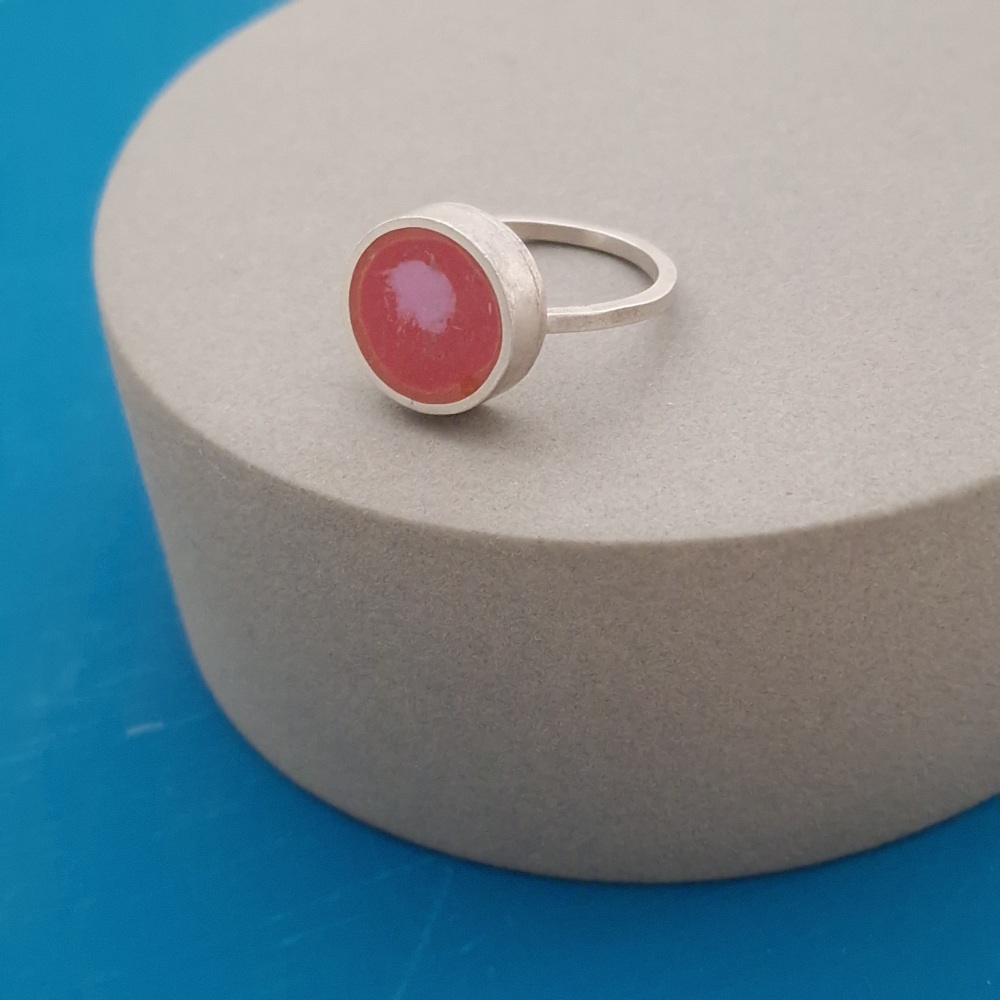 Colour Dot Ring in Red, Orange and Pink Size Q
