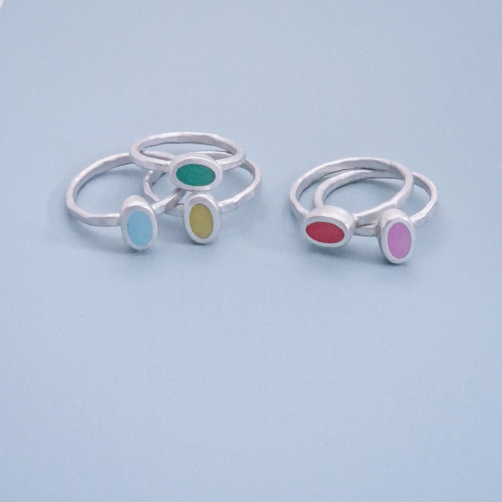 Oval Shaped Colour Dot Ring