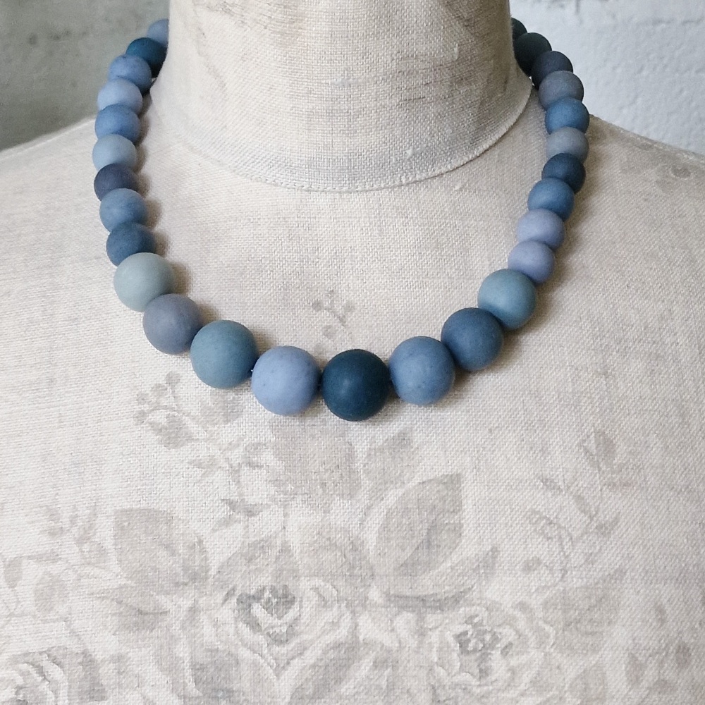 Graduated Bead Necklace in Woad Blue and Indigo
