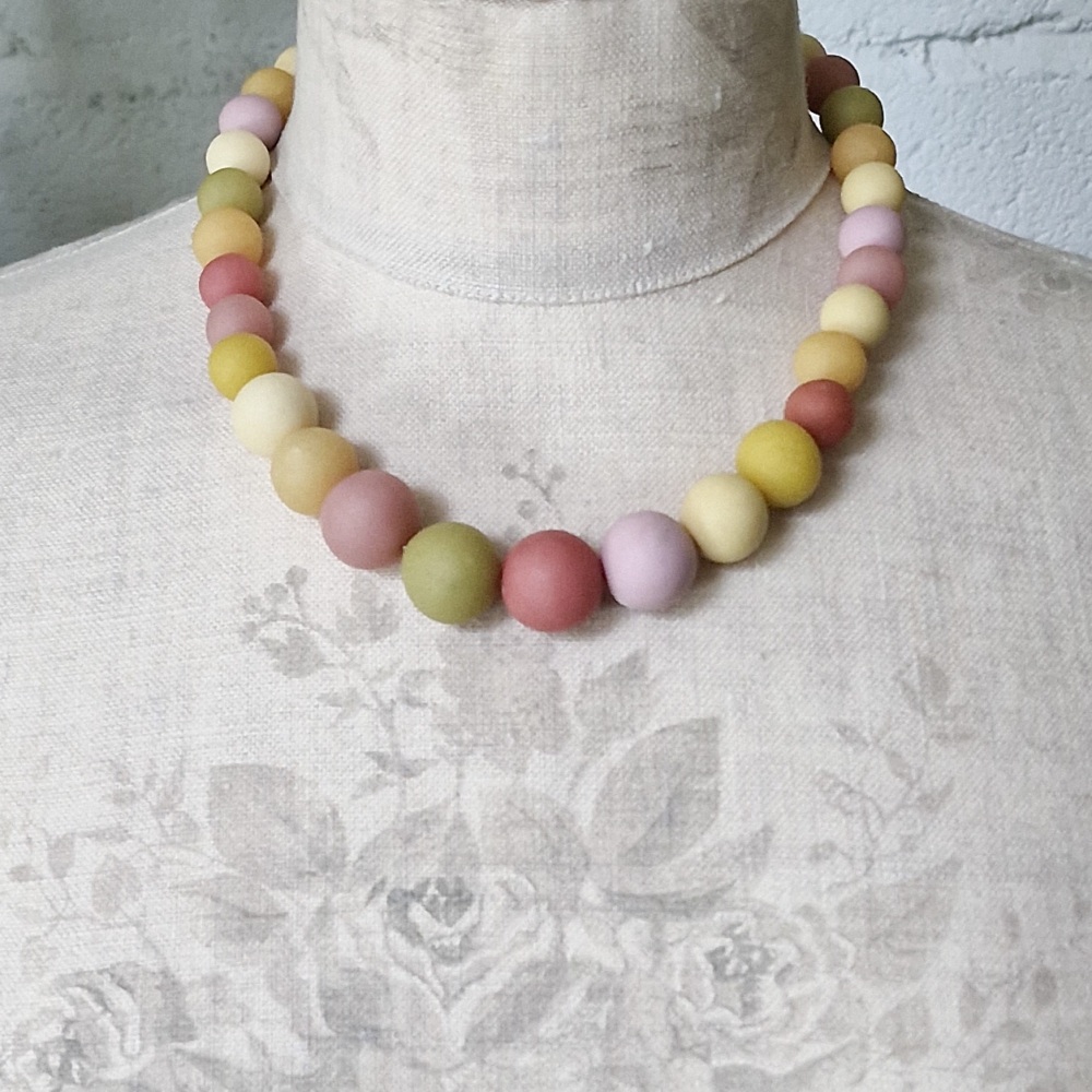 Graduated Bead Necklace in Yellow Earths and Potter’s Pink