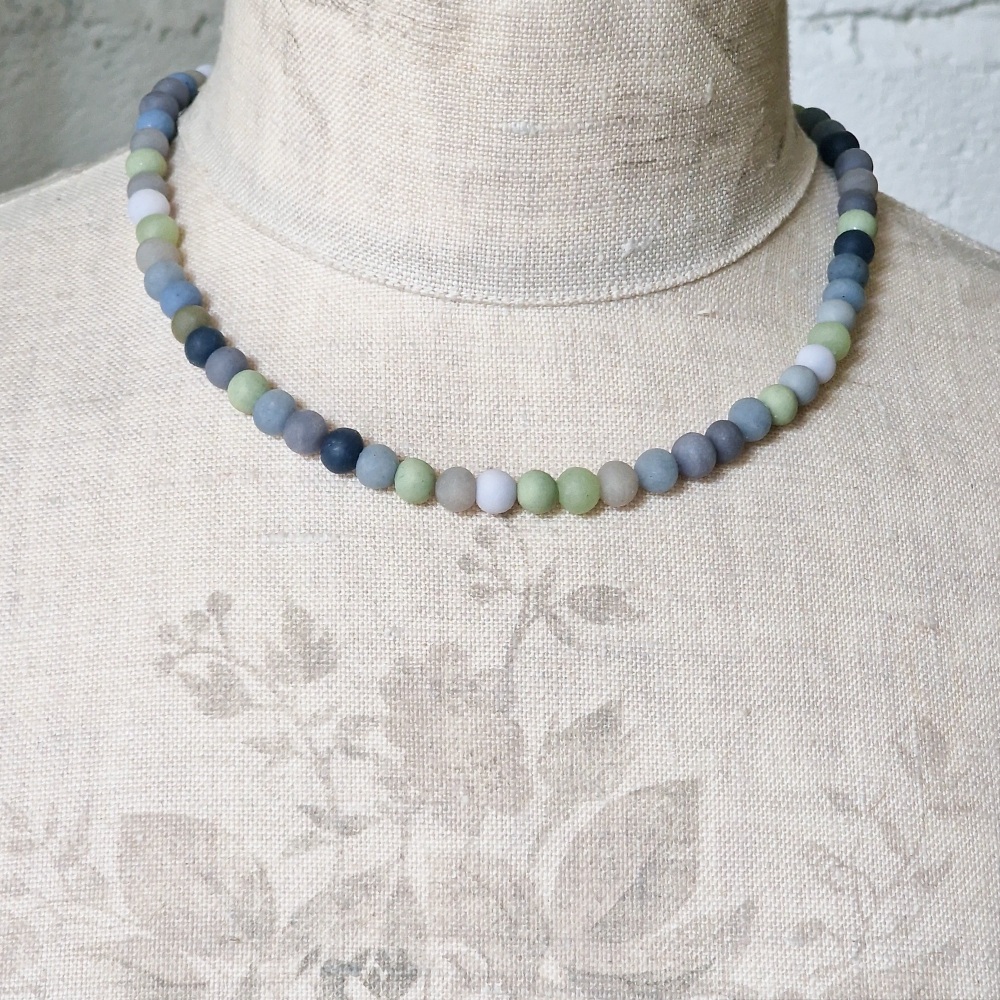 Tiny Bead Necklace in Woad and Indigo Blue