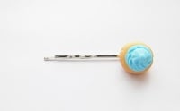 Blue Topped Biscuit Silver Hair Grip