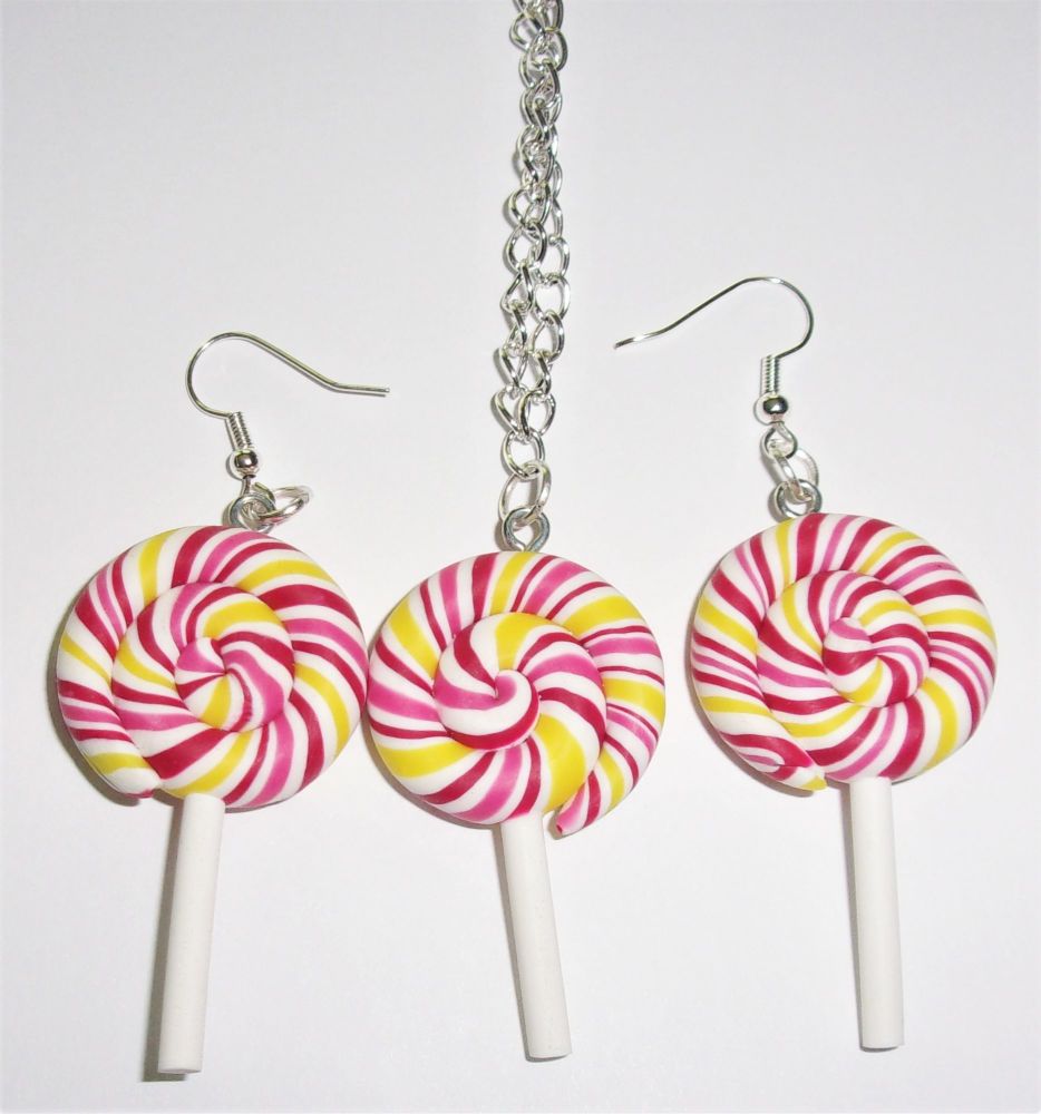 Summer Swirl Lollipop Earrings And Necklace Gift Set.