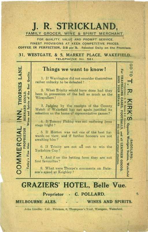 3rd November  1926  Wakefield v Hull back page