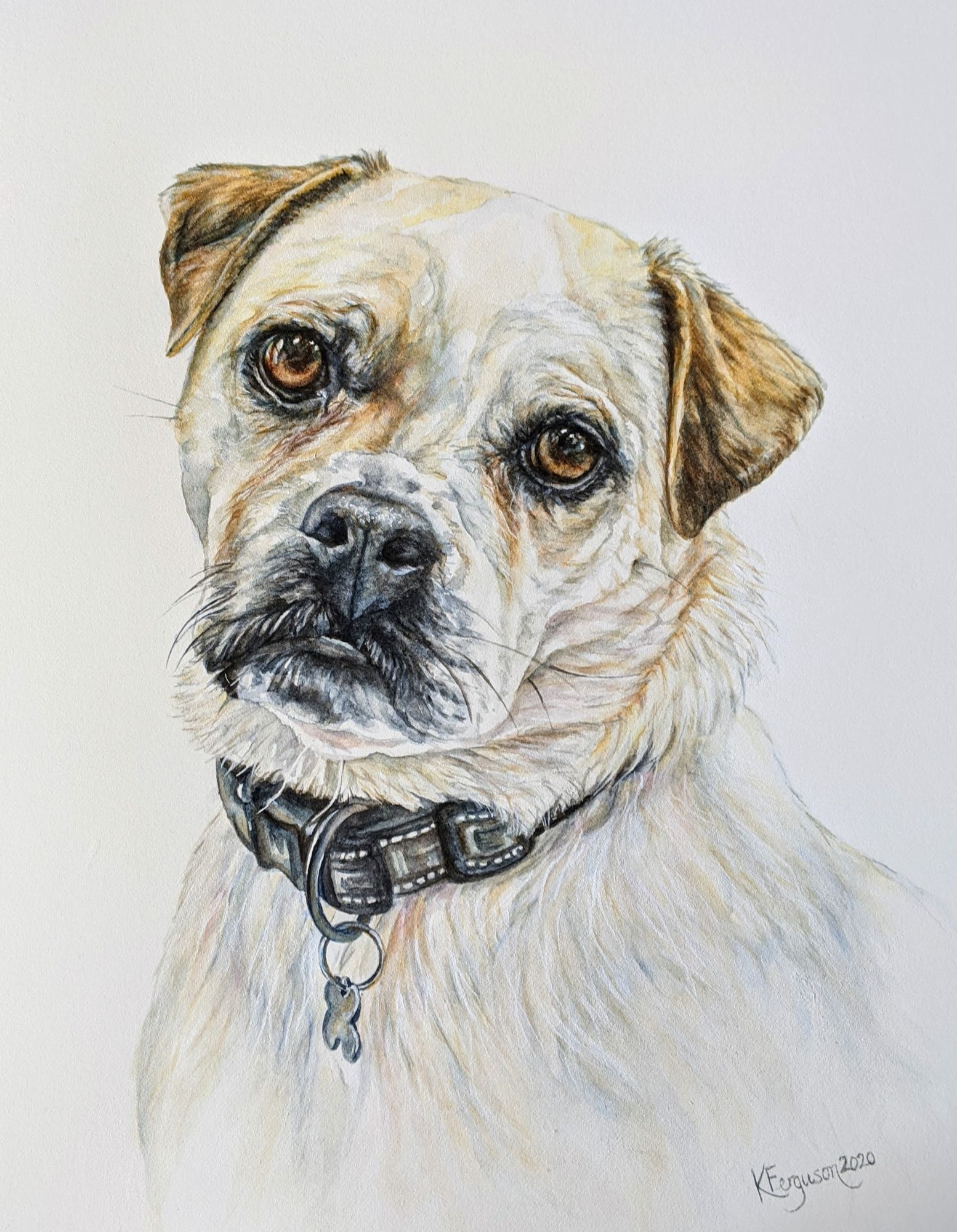 Watercolour & ink dog portrait