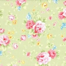 Lecien Fabric ~ Antique Flower Pastel ~ Large Rose Bouquet Green