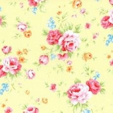 Lecien Fabric ~ Antique Flower Pastel ~ Large Rose Bouquet Yellow