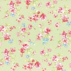 Lecien Fabric ~ Antique Flower Pastel ~ Small Rose Bouquet Green