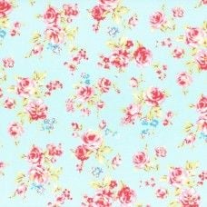 Lecien Fabric ~ Antique Flower Pastel ~ Small Rose Bouquet Sky Blue