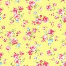 Lecien Fabric ~ Antique Flower Pastel ~ Small Rose Bouquet Yellow